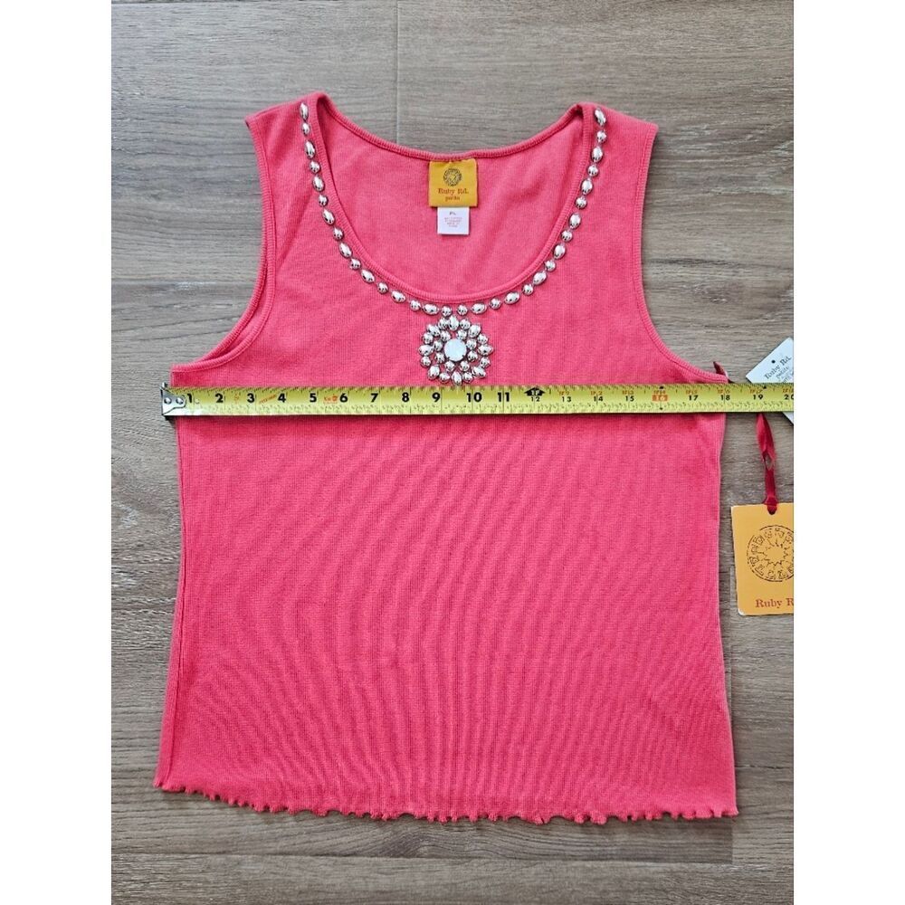 Ruby Rd Coral Beaded Ribbed Tank Top Size L - Picture 4 of 8
